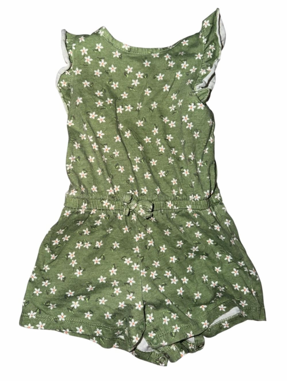 Little Me Green Daisy Romper with Flutter Sleeves